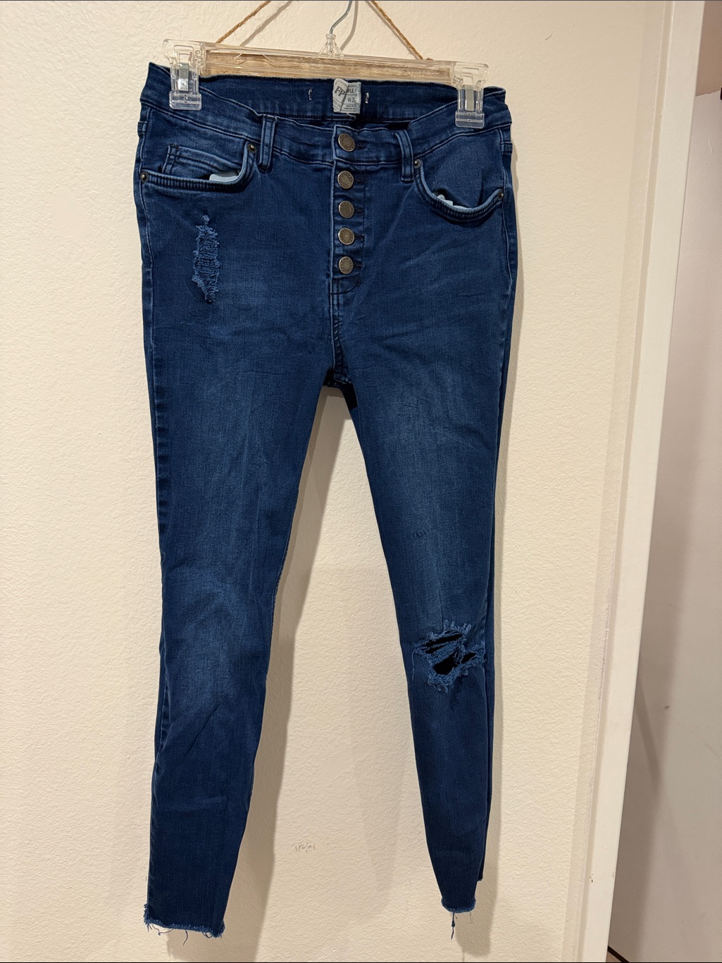 Free People Dark Indigo High-Rise Button-Fly Skinny Jeans